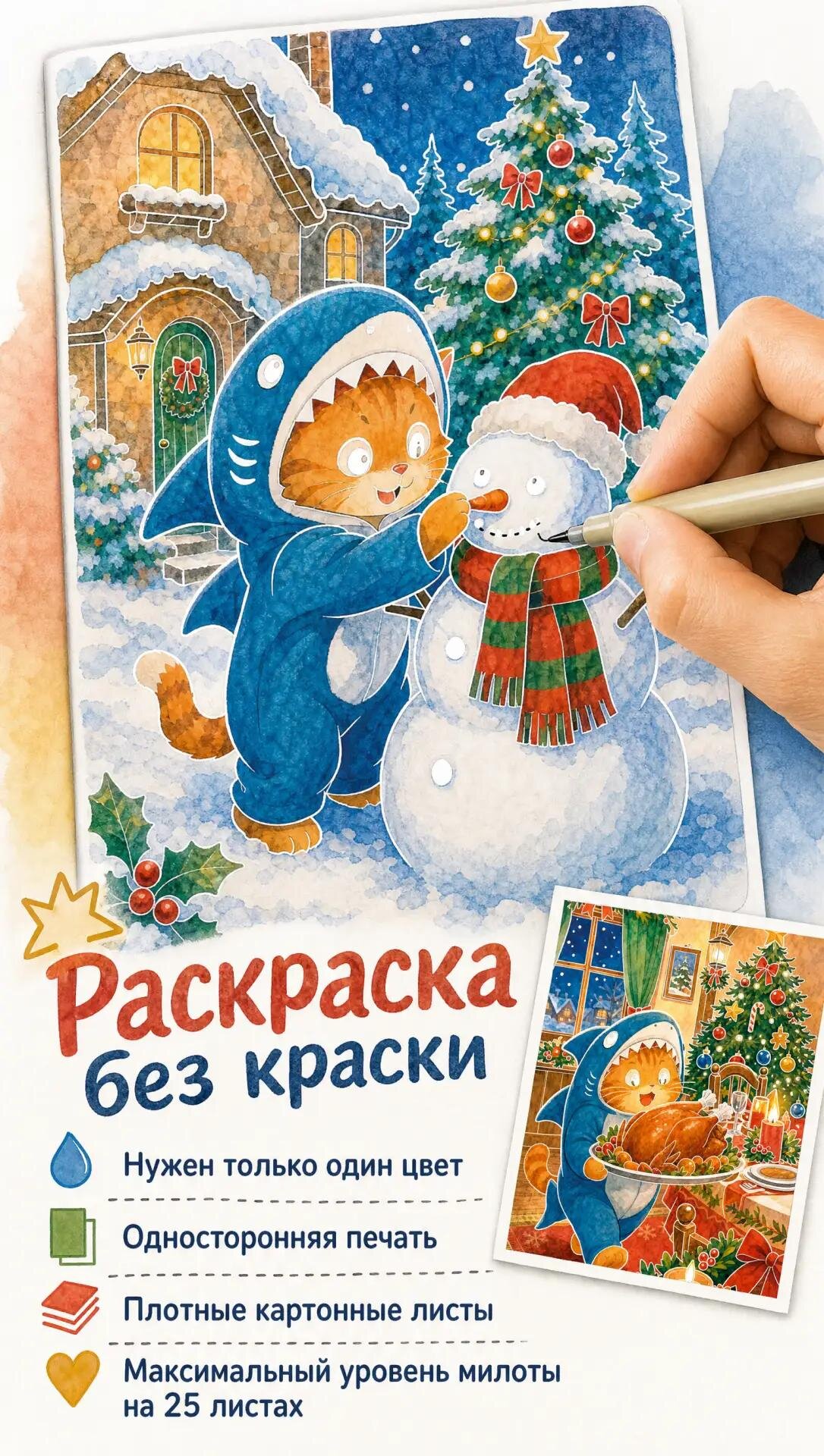 Антираскраска "Вафлик и Рождество"