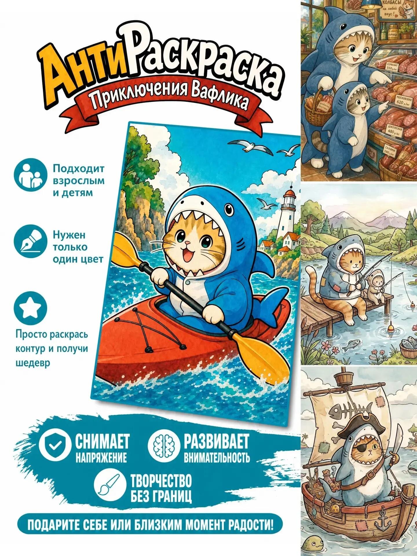 Антираскраска "Вафлик и Рождество"