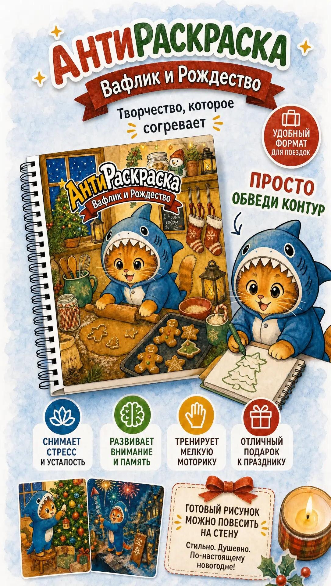 Антираскраска "Вафлик и Рождество"