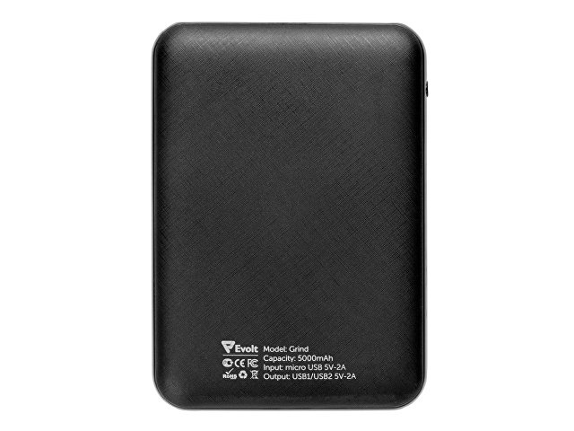 Портативное зарядное устройство"Grind", 5000 mAh, черный