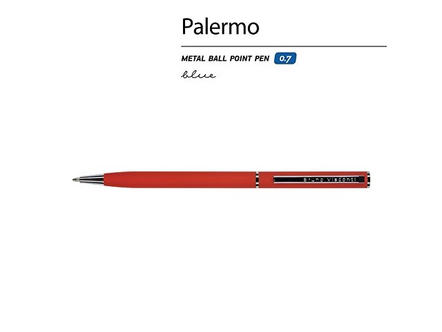 Ручка шариковая автоматическая BrunoVisconti® "PALERMO" цвет корпуса красный, soft-touch, 0.7 мм