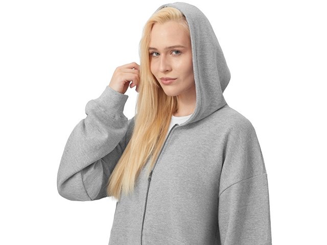 Толстовка оверсайз с капюшоном на молнии «Monaco», серый меланж