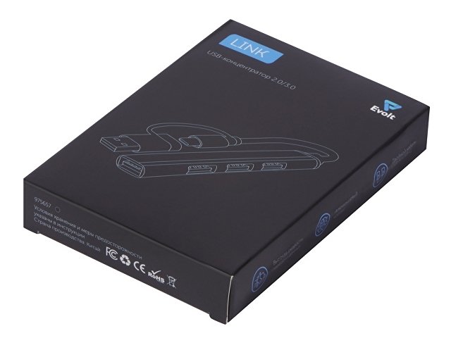 USB-хаб «Link» с коннектором 2-в-1 USB-C и USB-A, 2.0/3.0, черный