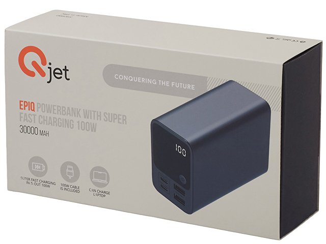 Внешний аккумулятор для ноутбуков «EpIQ», 100 Вт, 30000 mAh, темно-серый