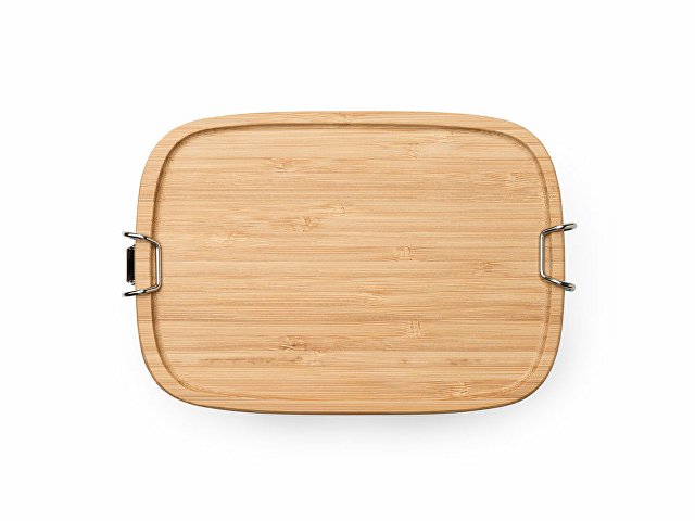 Ланч-бокс DAIKON из нержавеющей стали 304 с бамбуковой крышкой, серебристый/бежевый