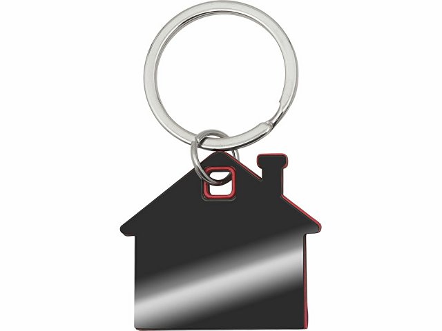 Металлический брелок с пластиковой цветной вставкой "SteelPop House", серебристый с красным