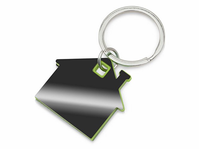 Металлический брелок с пластиковой цветной вставкой "SteelPop House", серебристый с зеленым яблоком