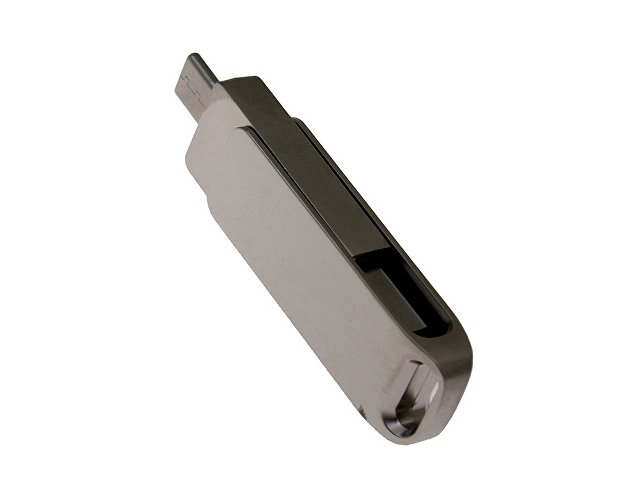 USB 2.0- флешка на 32 Гб поворотный механизм 2 в 1, c дополнительным разъемом Type-C с одноцветным металлическим клипом, серый