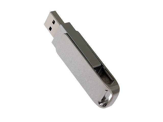 USB 2.0- флешка на 64 Гб поворотный механизм 2 в 1, c дополнительным разъемом Type-C с одноцветным металлическим клипом, серебристый