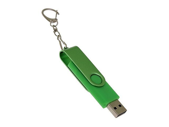 USB-флешка на 16 Гб 2 в 1 поворотный механизм, c дополнительным разъемом Type-C с одноцветным металлическим клипом, зеленый