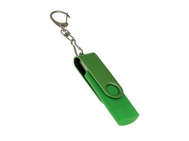 USB-флешка на 16 Гб 2 в 1 поворотный механизм, c дополнительным разъемом Type-C с одноцветным металлическим клипом, зеленый