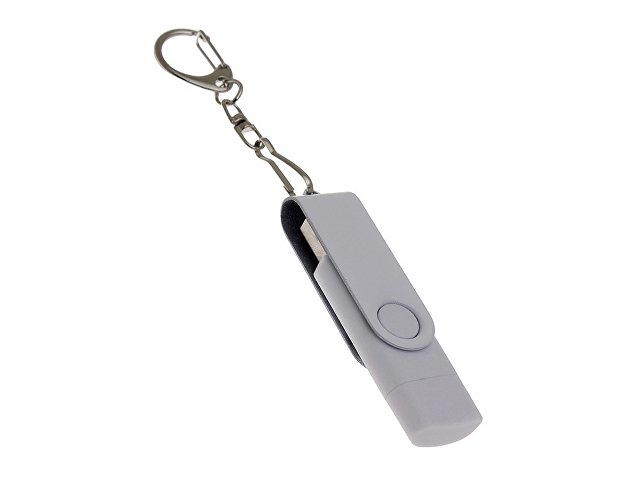 USB-флешка на 32 Гб 2 в 1 поворотный механизм, c дополнительным разъемом Type-C с одноцветным металлическим клипом, белый