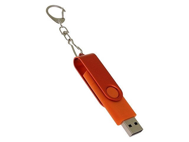 USB-флешка на 32 Гб 2 в 1 поворотный механизм, c дополнительным разъемом Type-C с одноцветным металлическим клипом, оранжевый