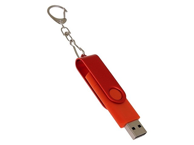 USB-флешка на 32 Гб 2 в 1 поворотный механизм, c дополнительным разъемом Type-C с одноцветным металлическим клипом, красный