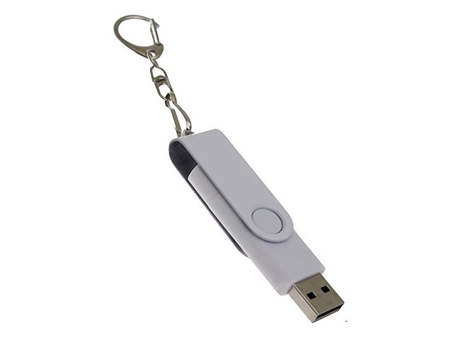 USB-флешка на 64 Гб 2 в 1 поворотный механизм, c дополнительным разъемом Type-C с одноцветным металлическим клипом, белый