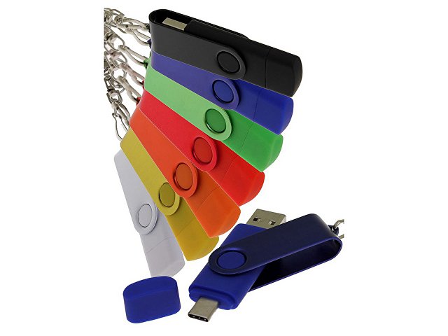 USB-флешка на 64 Гб 2 в 1 поворотный механизм, c дополнительным разъемом Type-C с одноцветным металлическим клипом, красный