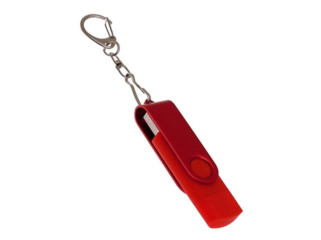 USB-флешка на 64 Гб 2 в 1 поворотный механизм, c дополнительным разъемом Type-C с одноцветным металлическим клипом, красный
