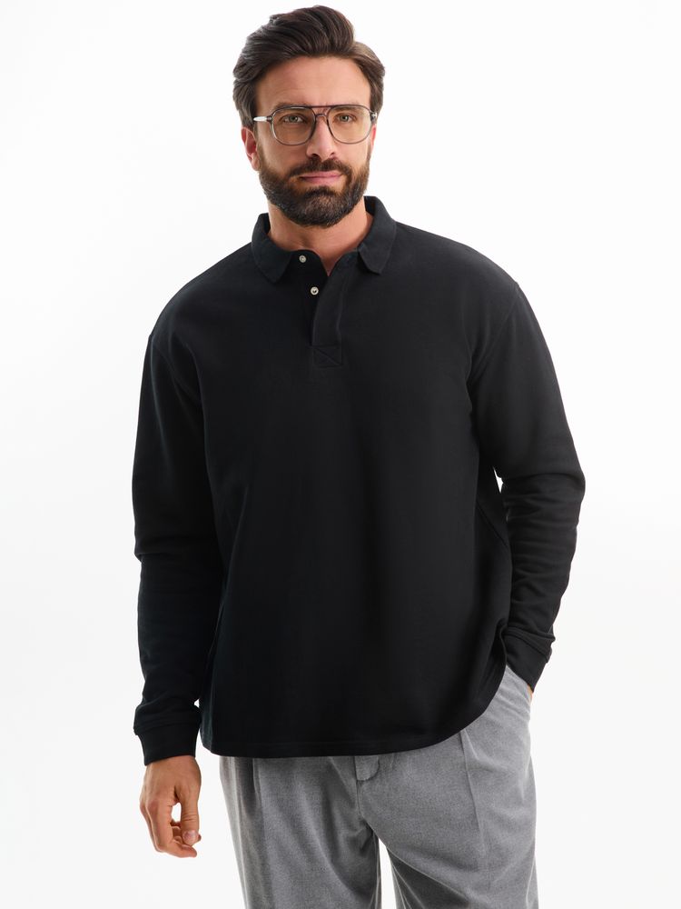 Рубашка поло оверсайз с длинным рукавом Heritage, черная