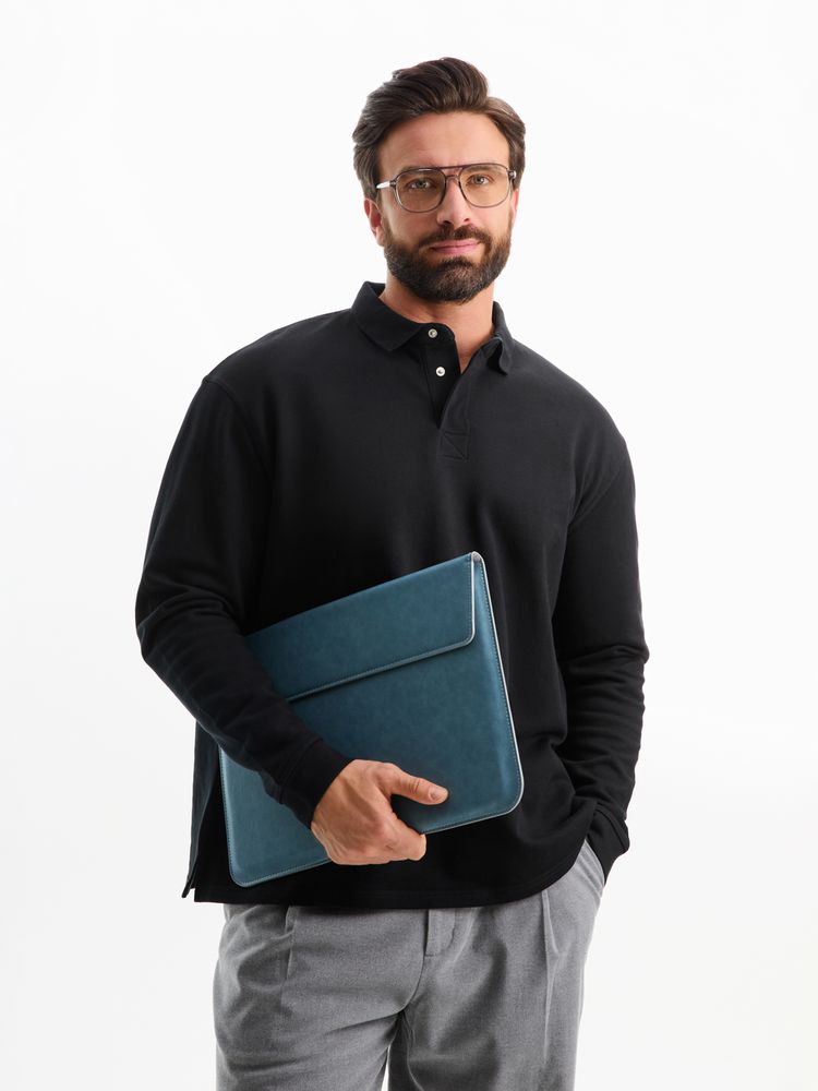 Рубашка поло оверсайз с длинным рукавом Heritage, черная