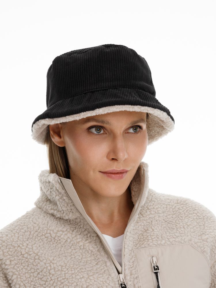 Панама Bucket двусторонняя утепленная, темно-серая с бежевым