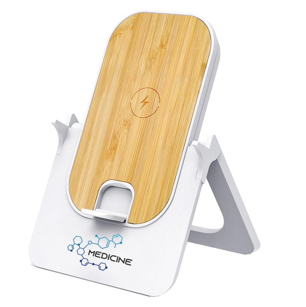 Беспроводное зарядное устройство Bambooco 15W, белый с бамбуковым