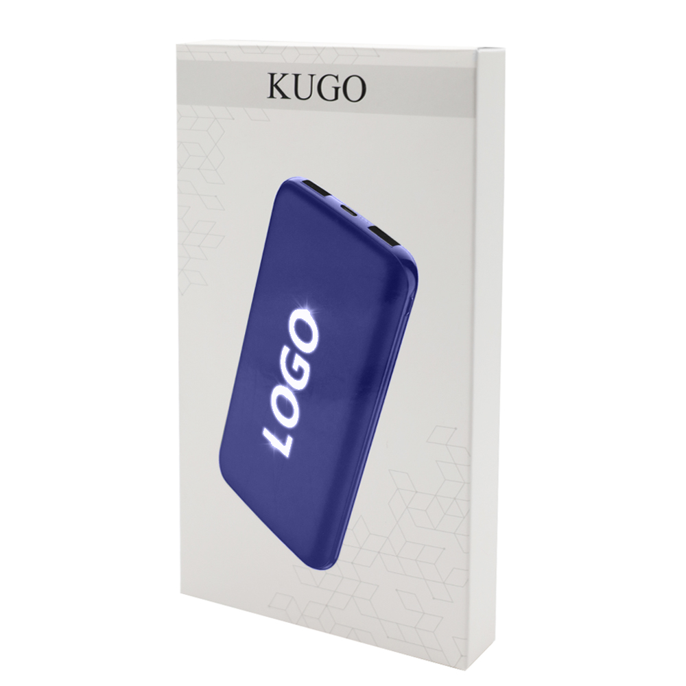 Внешний аккумулятор Kugo, 10000 mAh с подсветкой гравировки, синий