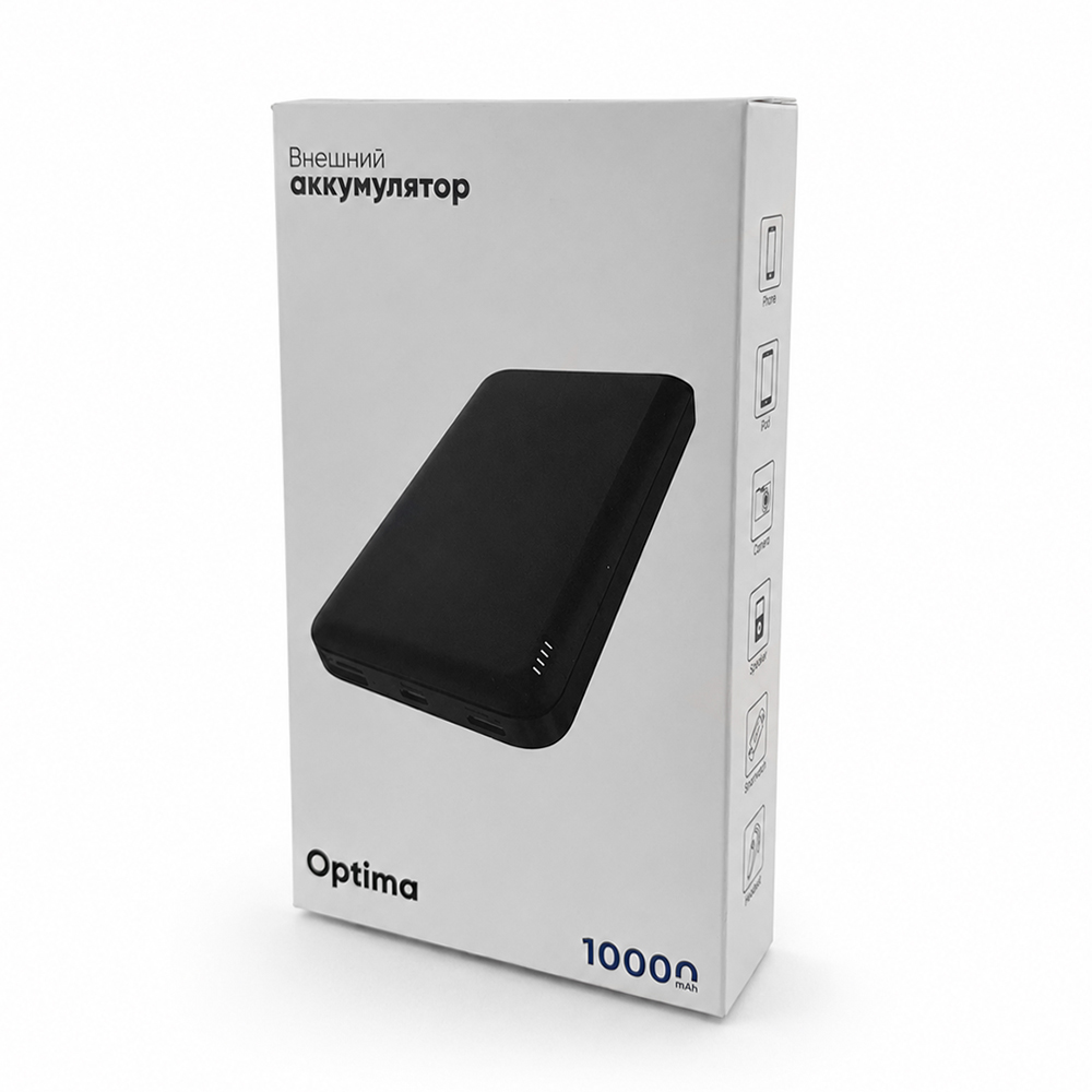 Внешний аккумулятор Optima, 10000 Mah, черный