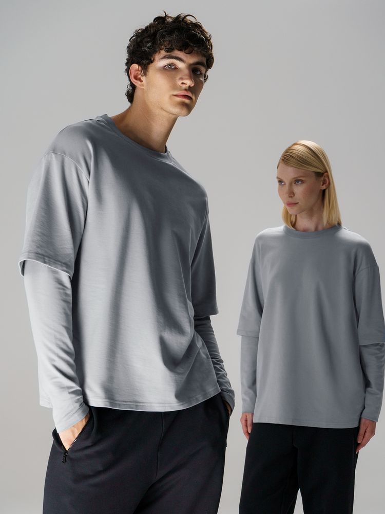 Футболка оверсайз с двойным рукавом Kosmos, светло-серая