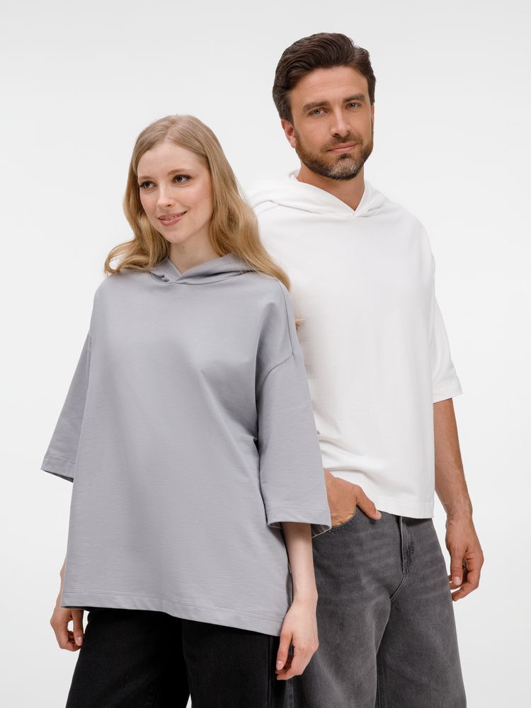 Футболка оверсайз унисекс с капюшоном Neofit, молочно-белая