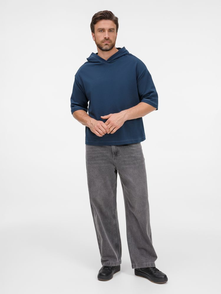 Футболка оверсайз унисекс с капюшоном Neofit, темно-синяя