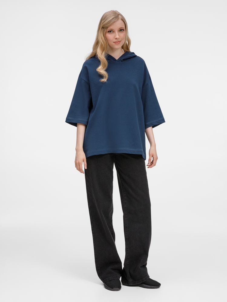 Футболка оверсайз унисекс с капюшоном Neofit, темно-синяя
