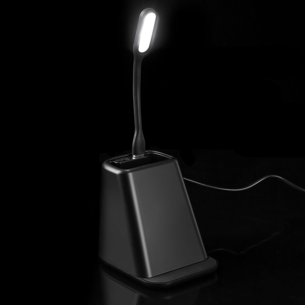 Настольный органайзер с зарядкой, лампой, вентилятором и подсветкой логотипа powerTower, черный