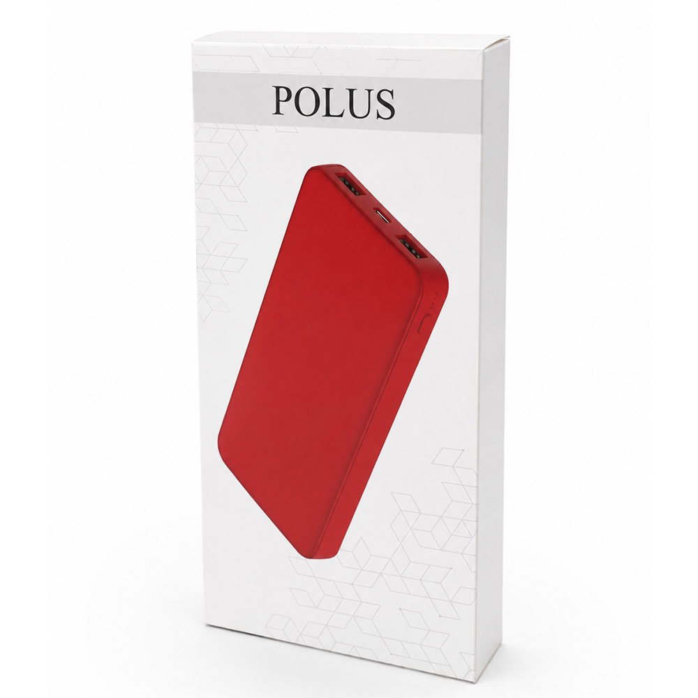 Внешний аккумулятор Polus, 10000 Mah, софт-тач покрытие, красный