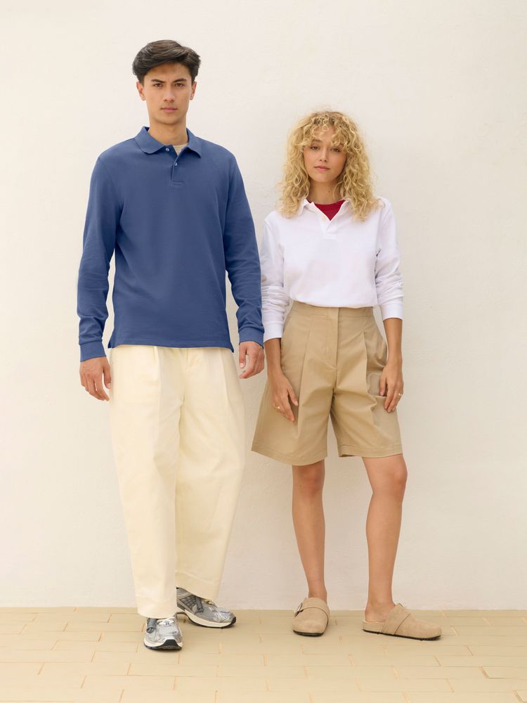 Рубашка поло унисекс с длинным рукавом Pacific LSL, синяя (джинс)