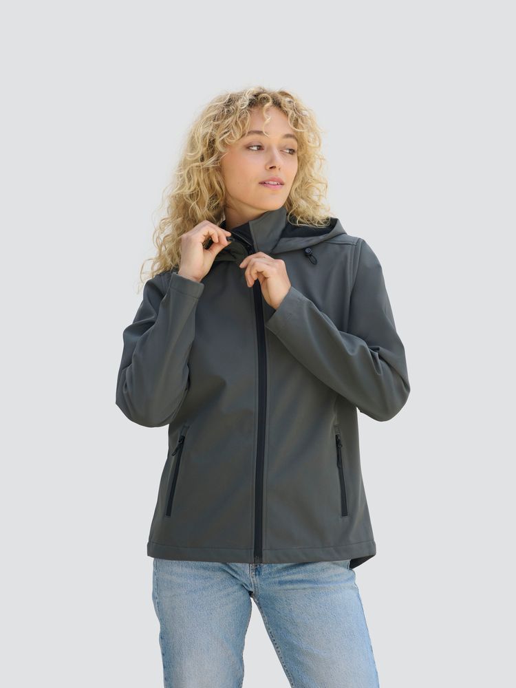 Куртка софтшелл с капюшоном женская Race Women, темно-серая