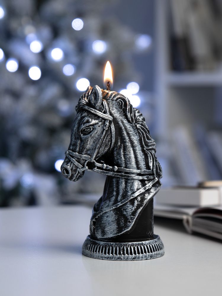 Свеча фигурная «Бюст лошади», серебристая