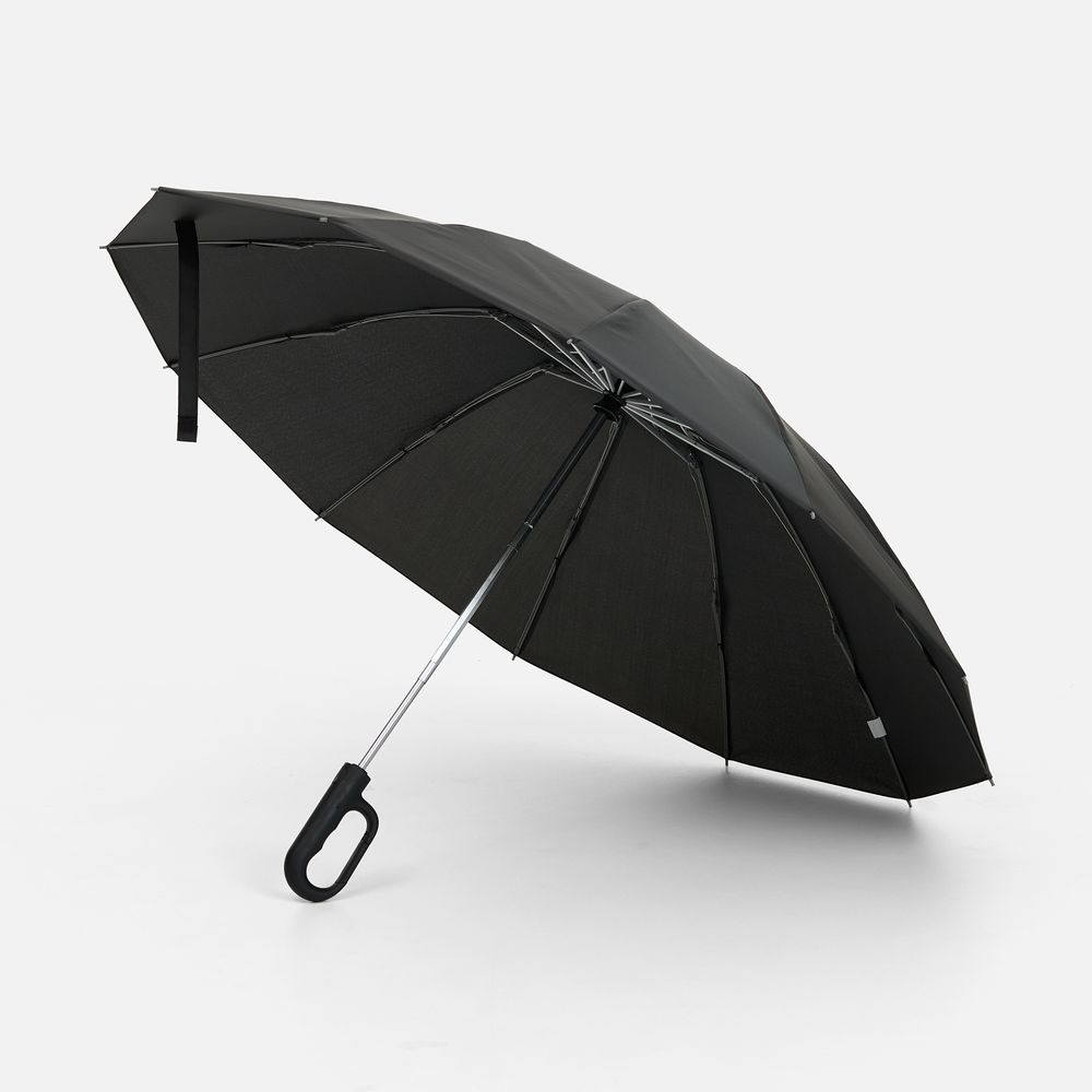 Зонт обратного сложения inLoop с ручкой-карабином, черный