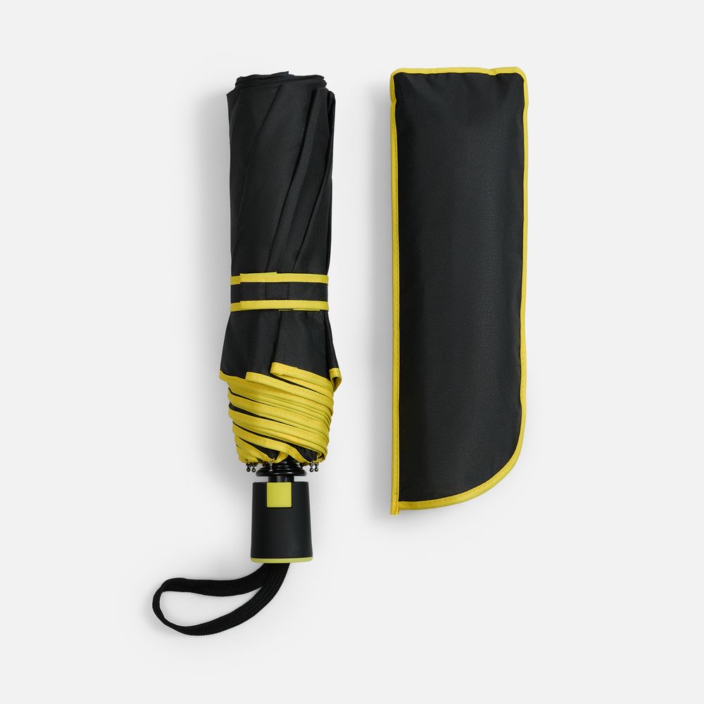 Зонт складной Edgeline, черный с желтым