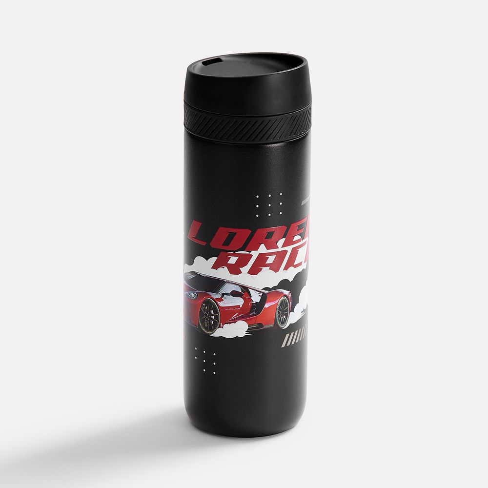 Термостакан X1 с цветной кнопкой, черный с оранжевым