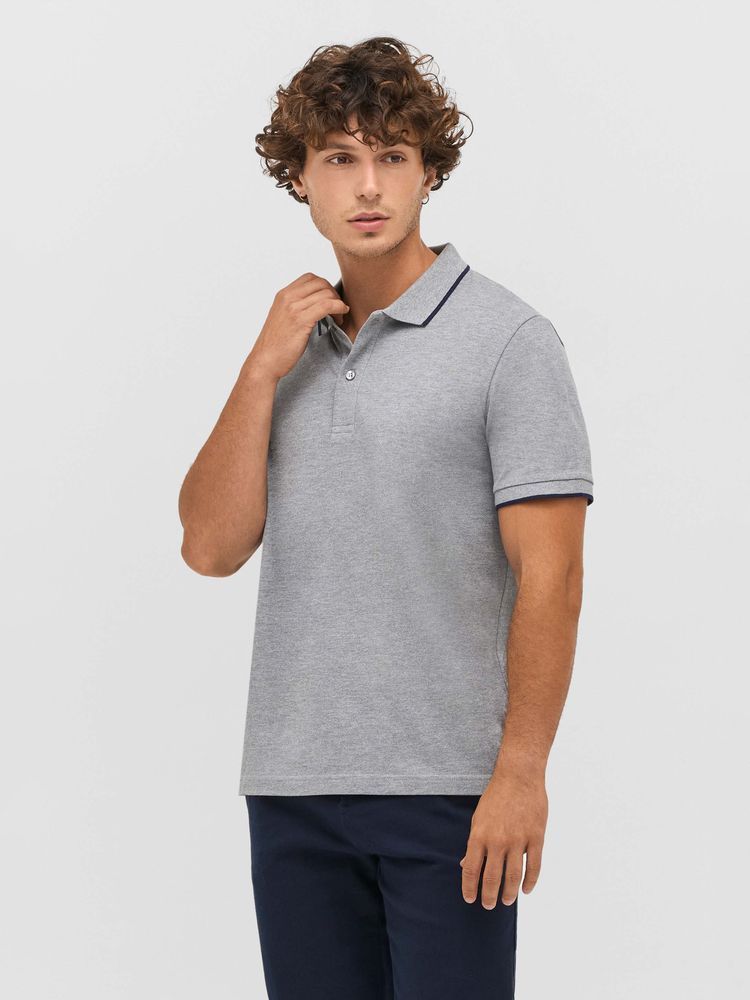 Рубашка поло унисекс Palermo, серый меланж с темно-синим