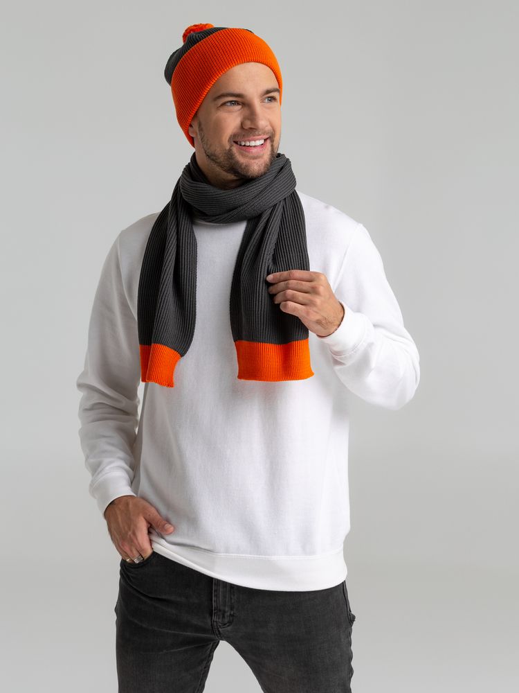 Шарф Snappy, темно-серый (антрацит) с оранжевым
