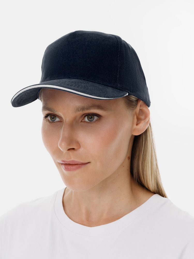 Бейсболка Long Beach, темно-синяя с белым