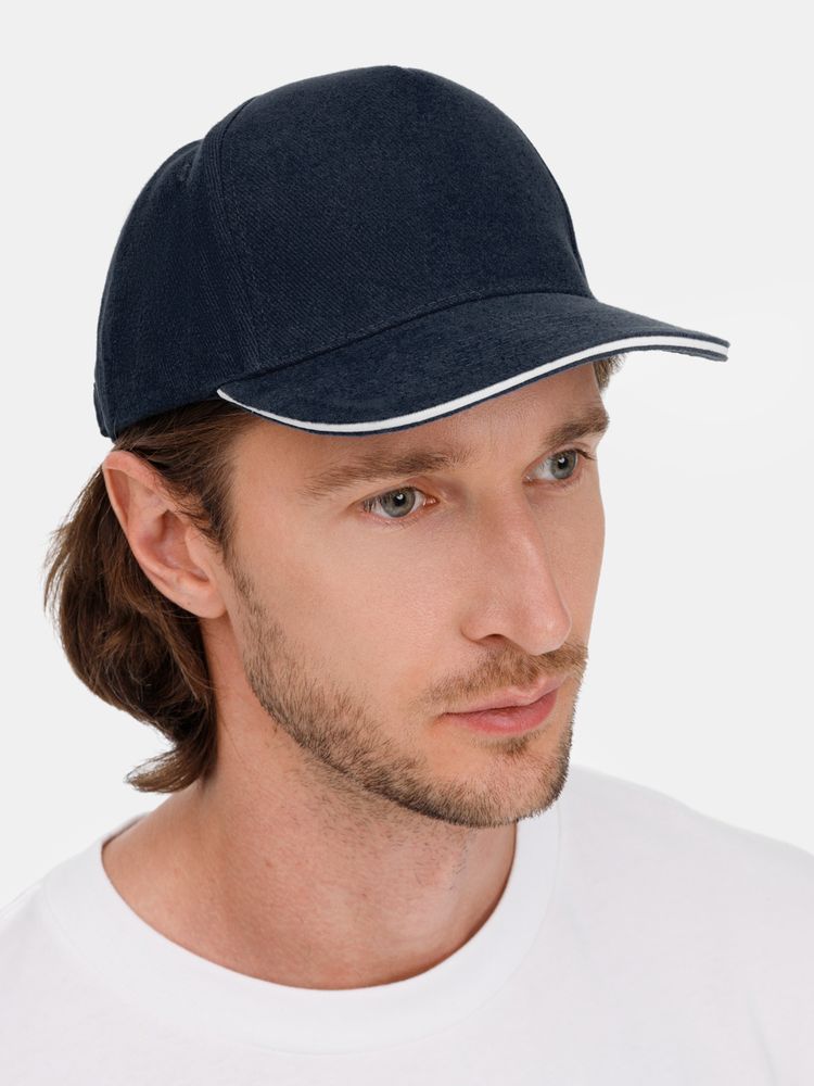 Бейсболка Long Beach, темно-синяя с белым