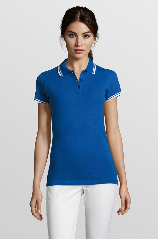 Рубашка поло женская Pasadena Women 200 с контрастной отделкой, ярко-синяя с белым