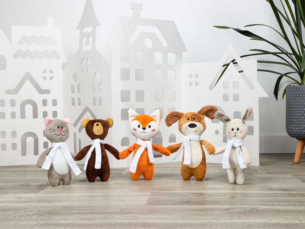 Мягкая игрушка Beastie Toys, котик с белым шарфом