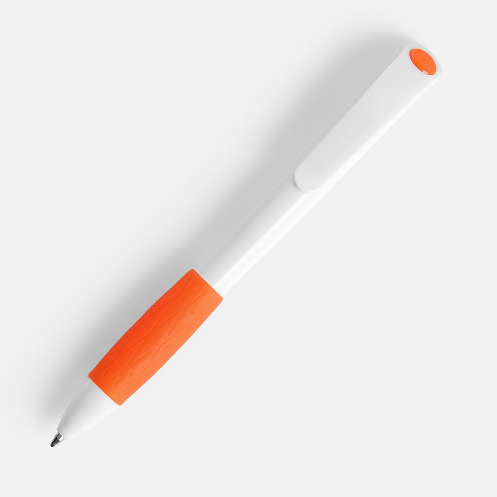 Ручка шариковая Grip, белая с оранжевым