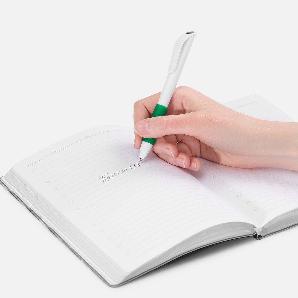 Ручка шариковая Grip, белая с зеленым