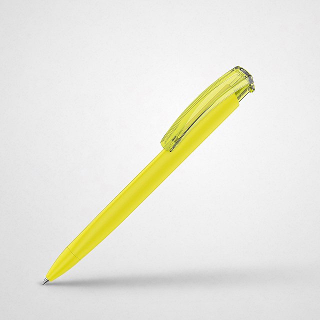 Ручка шариковая трехгранная UMA «TRINITY K transparent GUM», soft-touch, желтый