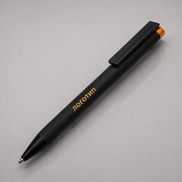 Ручка металлическая шариковая "Taper Metal" софт-тач с цветным зеркальным слоем, черный с оранжевым