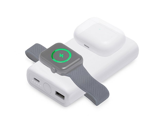 Внешний беспроводной аккумулятор 2-в-1 с функцией зарядки Apple Watch, QC/PD «AtomIQ», 10000 мАч, белый